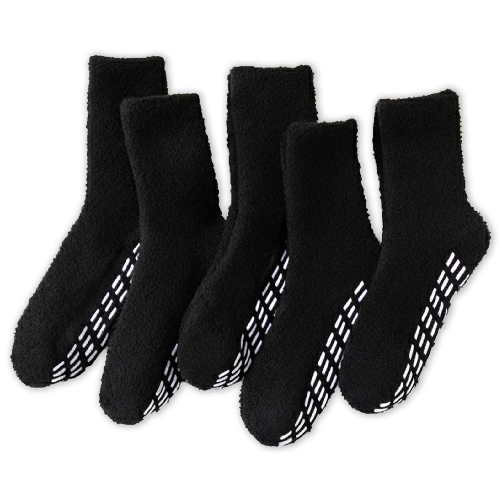 Hocerlu Women's D-5 Pairs Black 5 Pairs Slipper Socks - No Slip, Soft Cosy Winter Fuzzy Warm, Fluffy Thermal Grip Bed Socks, Size Uk 4-8