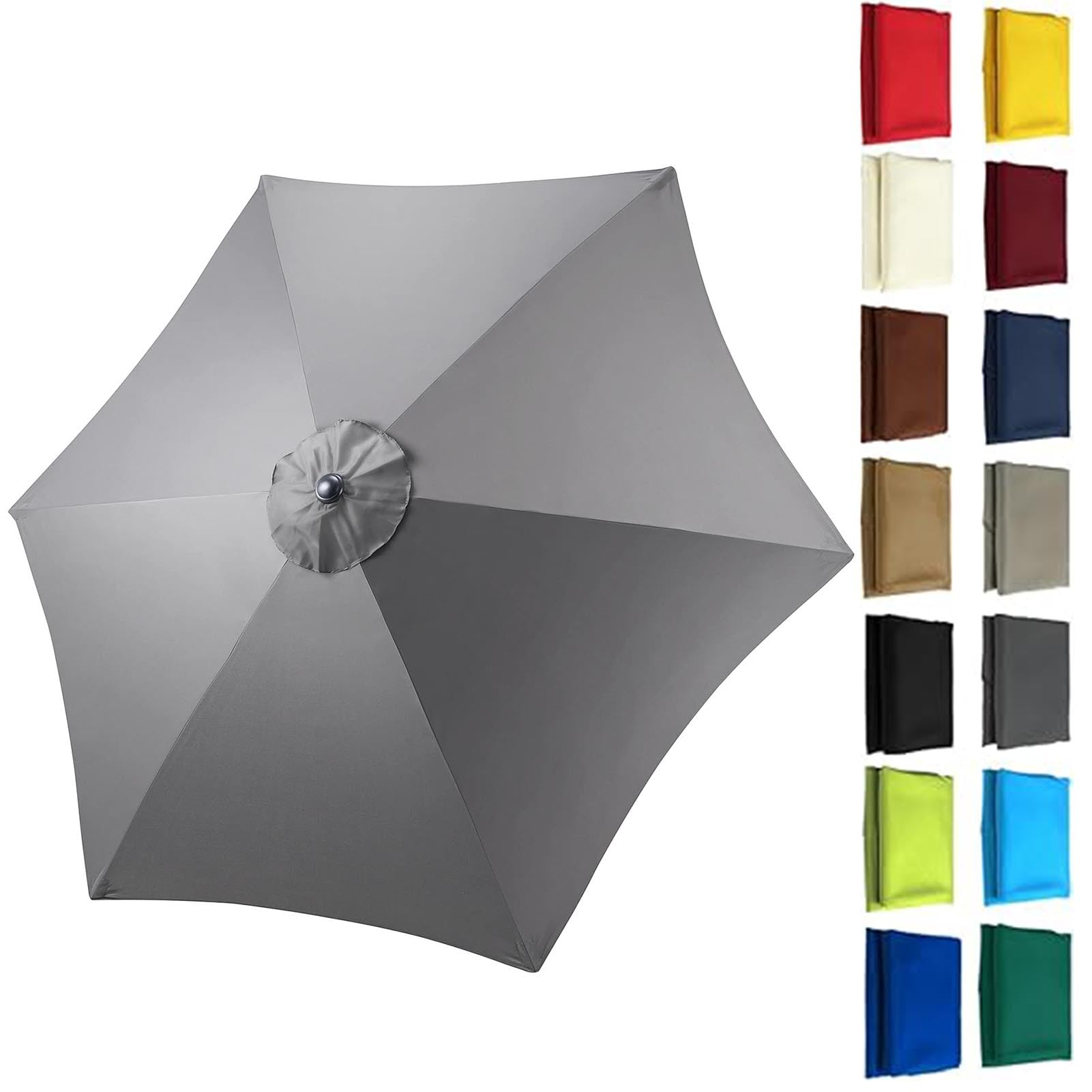 Replacement Parasol Canopy 2M 2.3M 2.5M 2.7M 3M Hexagonal 6 Arms UV 30+ Protection For Garden Umbrella Replacement Cloth Garden Canopy Cover Replacement Cover (Grey,6 ribs-2.3m(7.5ft))