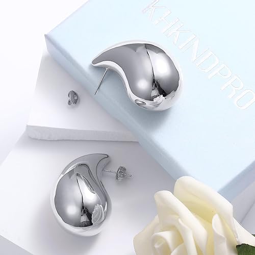 Miniatura 6 de Aretes de aro de oro grueso para mujer, ligeros, chapados en oro de 18 quilates, hipoalergénicos, con forma de gota de agua, aretes de gota de moda