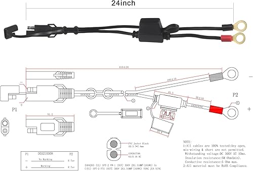 Arnés de terminal Sae a O Ring de 2 pies - Cable de terminal de anillo de ojal Sae 16awg Cable de extensión de cargador de batería de goteo con