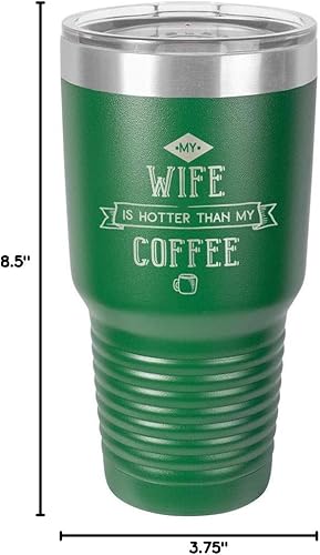 Miniatura 10 de Taza de viaje de acero inoxidable con popote y tapa superior deslizante My Wife Is Hot Than My Coffee Green de 30 onzas