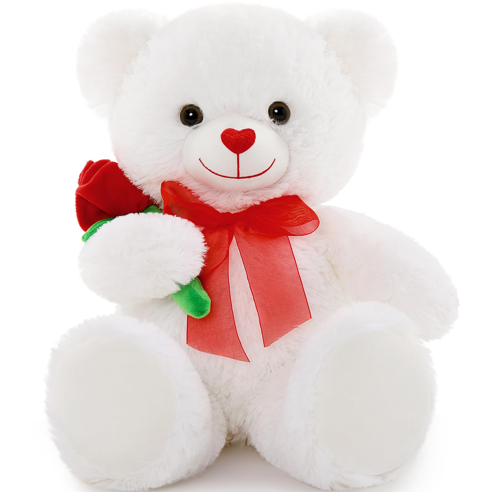 MaoGoLan Teddy Bear, Valentines Day Bear Stuffed Animal with Red Rose, 19.7" White Soft Plush Toy Gift for Girlfriend Valentine’s Day