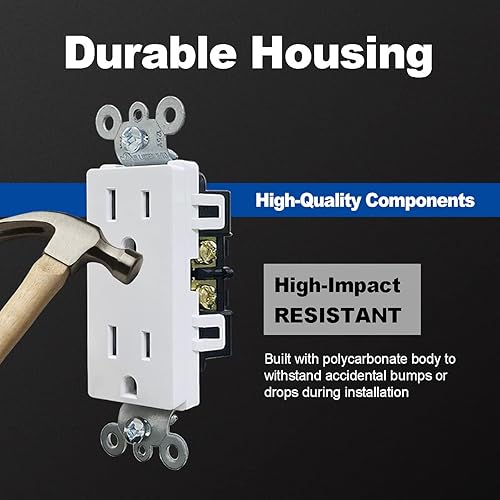 Miniatura 3 de CML - Receptáculo de pared decorativo de 15 amperios, paquete de 30 tomas de corriente estándar, resistente a manipulaciones, 15A125V, 2 polos y 3