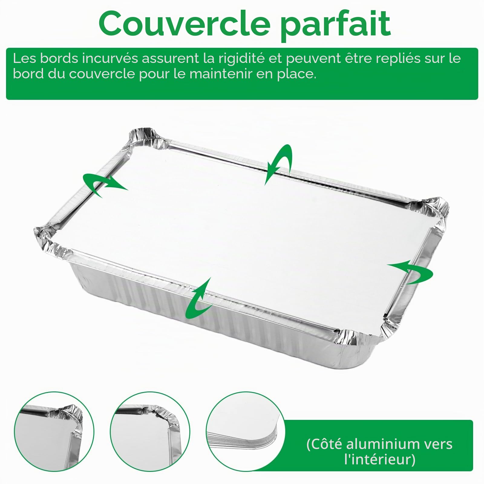 100 Pièces Barquette Aluminium 850 ml avec Couvercle, Plateau Jetable pour Cuisson Four, Barbecue Cuisine et Plats à Emporter, Format 21,3 x 14,3 x 4,3 cm