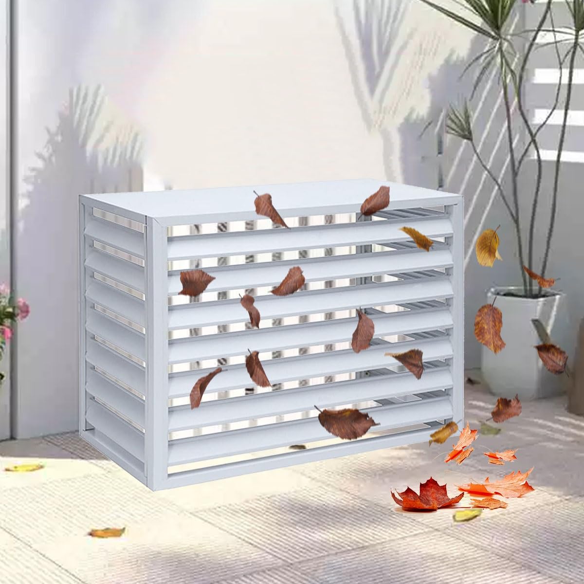 DCYEQRQ GAOBINGB Air Conditioner Fence -Air Conditioner Covers for Outside Units, All-Weather Anti-Theft AC Aluminum Condenser Protective Cover(Brown,100cm) (White 110cm)