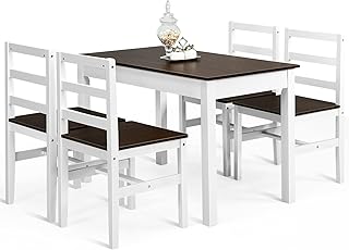 TANGZON Dining Table and 4 Chairs Set, Rectangular Kitchen Table with 4 Slatted Back Chairs & Non-Slip Footpads, 5PCS Modern Dining Table Set Furniture for Living Dining Room Restaurant (Wooden)