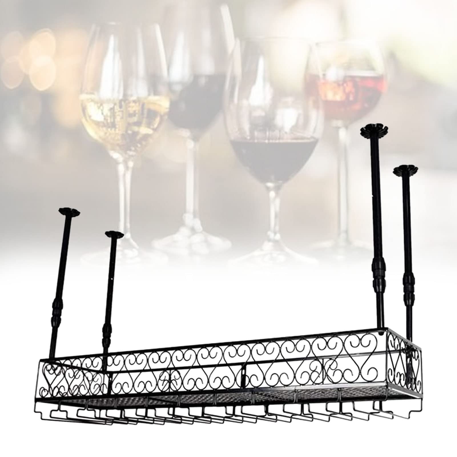 Support à verres à vin de plafond réglable noir pour rangement cuisine