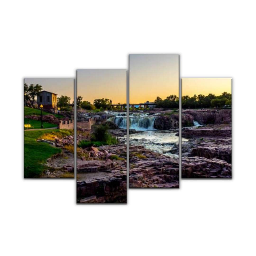 Sudoiseau Wall Art Painting Sioux Fall Park Sunset South Dakota Stock Pictures, Royalty Free Pictures Canvas Prints Poster Oil Paintings Landscape Paint Modern Home Decor Artwork Gift, 4 Panels