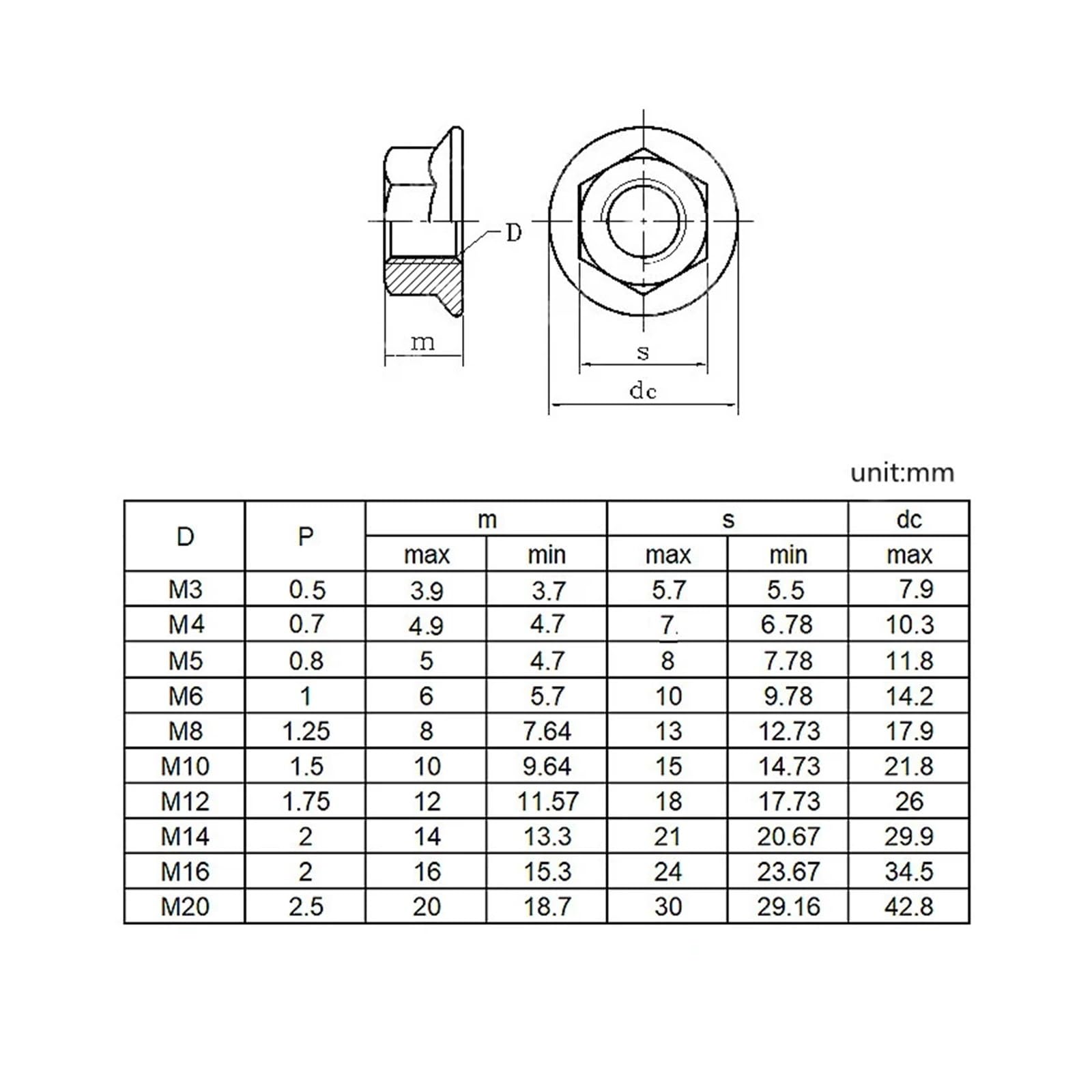 Tuerca hexagonal con brida, 100 tuercas de brida hexagonales autoblocantes de acero inoxidable 304(M8)