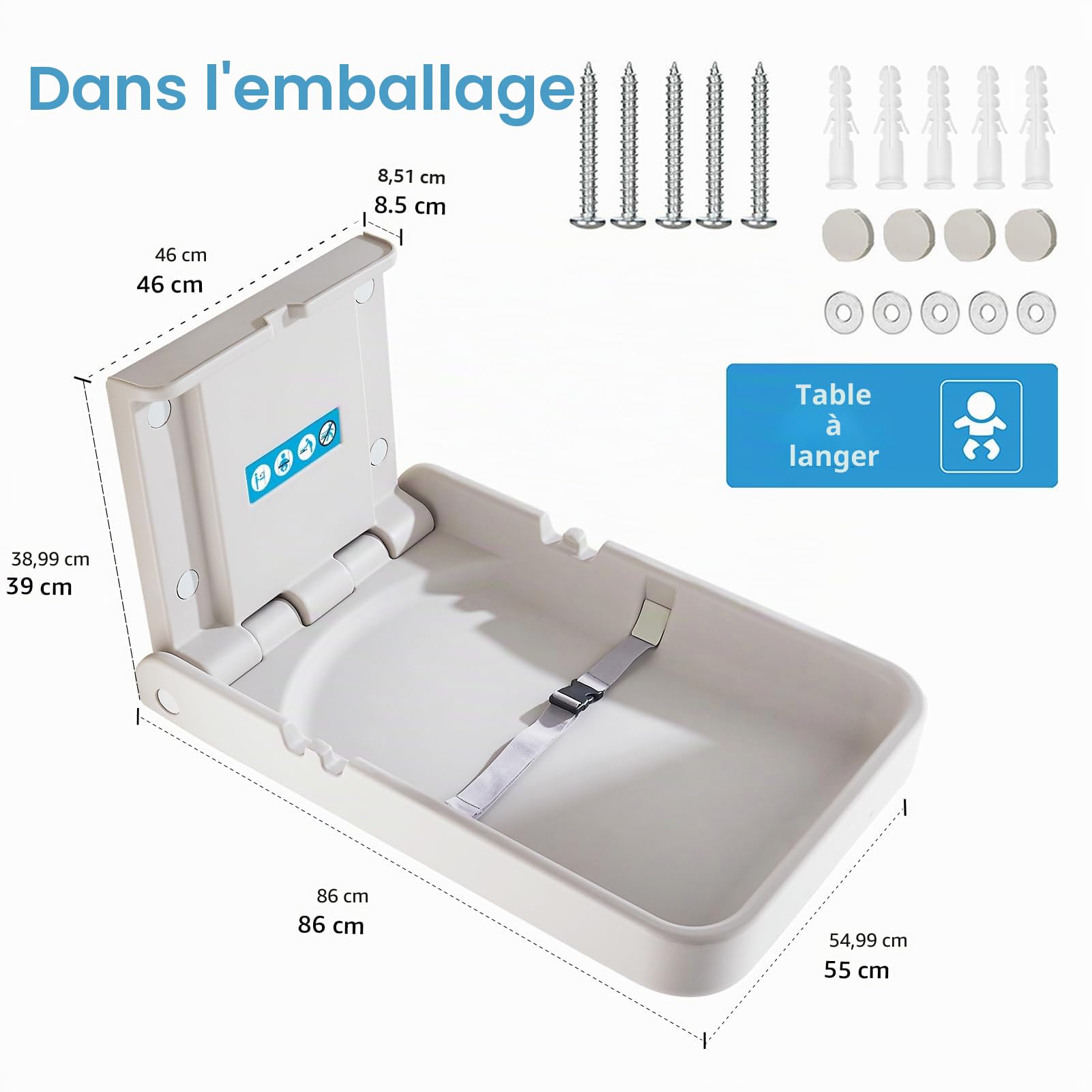 modunful Unité à Langer Verticale Pour BéBé Avec Panneau, Stations à Langer Murales, Table à Langer Pour Toilettes Commerciales, ModèLe Gris