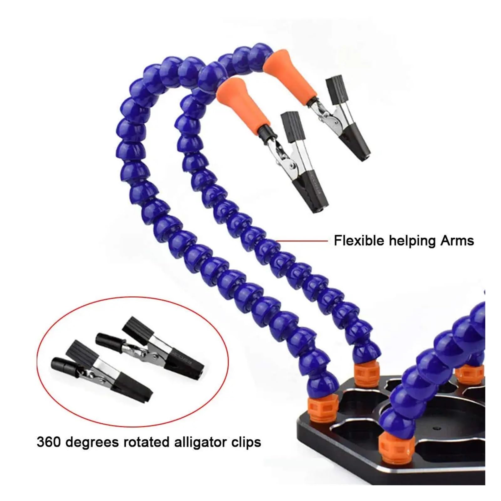 Saldatura Terza Mano Strumento, Stazione di Supporto for Saldatura con Lente d'Ingrandimento a 6 Bracci e Torcia USB Blu/Nero(Black)