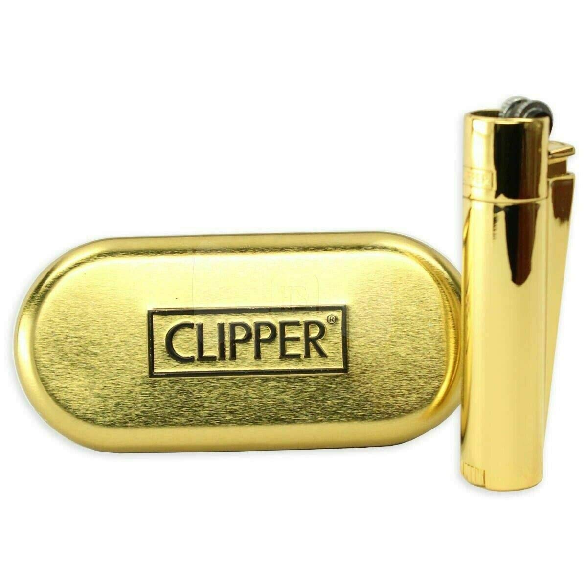 Clipper Genuine Metal Gas Lighter in Gold Colour Tin