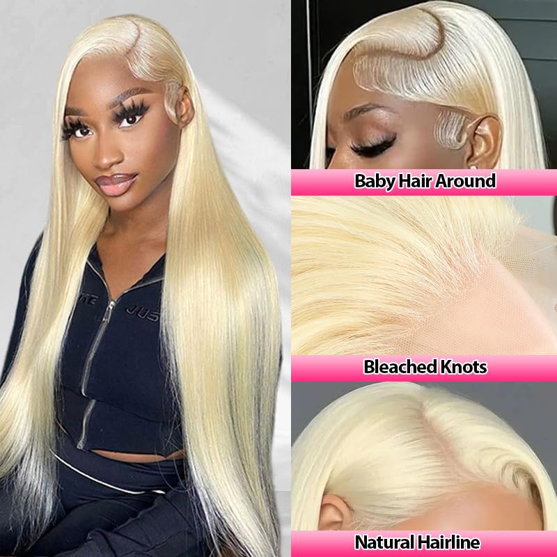 IUPin 613 13x6 Lace Front Wig Human Hair 220% Density Straight Blonde Wig Human Hair 613 HD Lace Frontal Wig Transparent HD Lace Pre Plucked with Baby Hair for Women 26 Inch