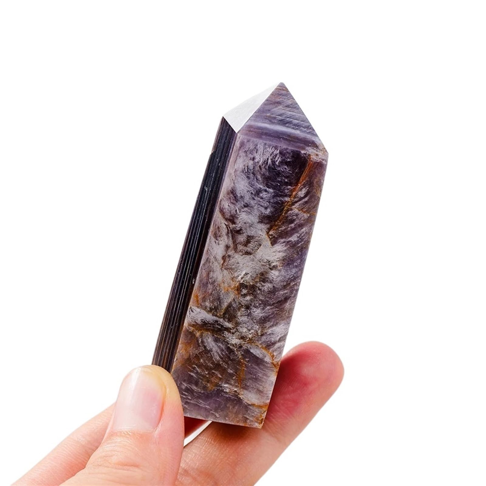 Kristallornamente Natürlicher lila Lepidolit-Kristallturm, magischer Punkt, Kristallpyramide for heilende Heimdekoration Wunderschöner Kristall(70-100g)