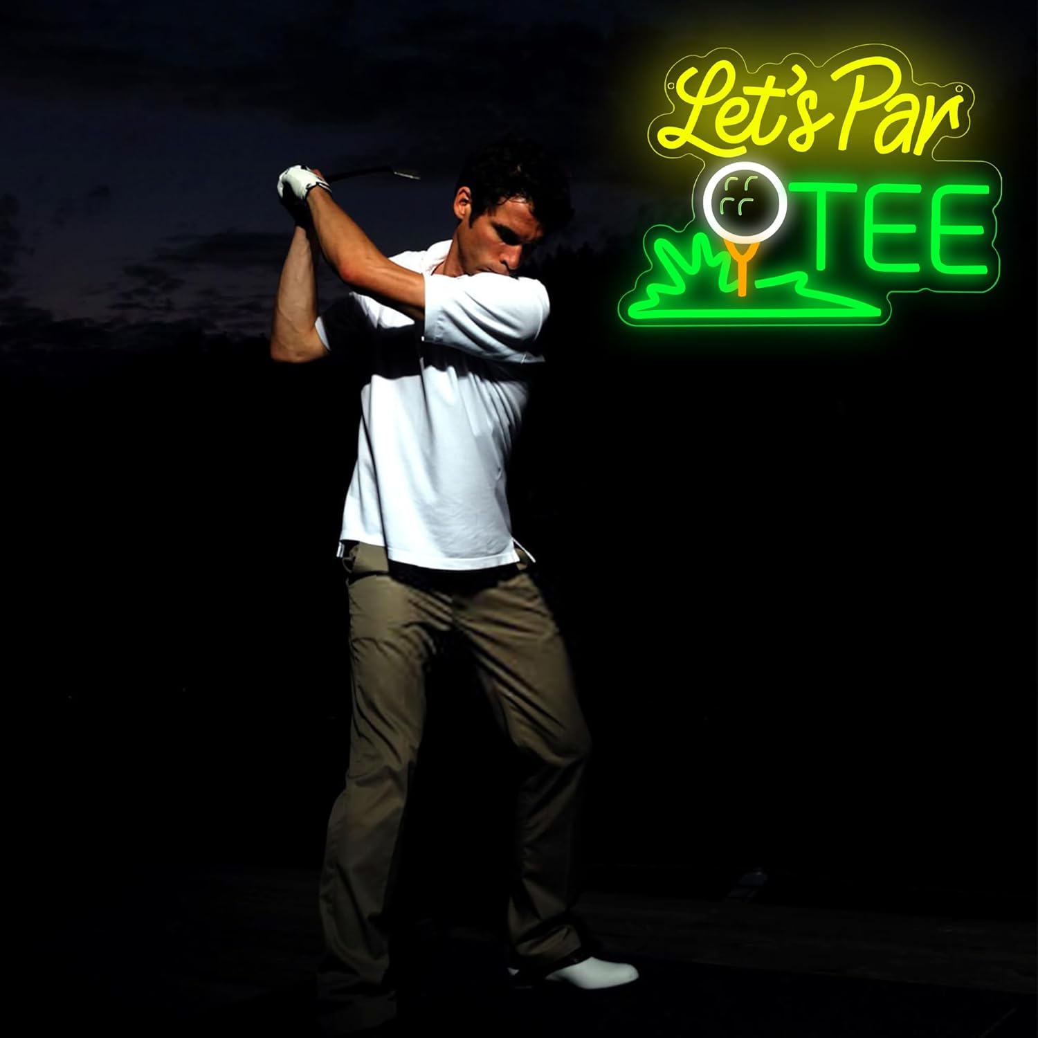 Golf Neon Sign for Wall Decor Let's Par Tee Neon Light for Man Cave Golf LED Light Up Sign for Club Bedroom Game Room Shop Party Birthday Gifts for Fans or Golfer Size13*10.2In(JTD289)