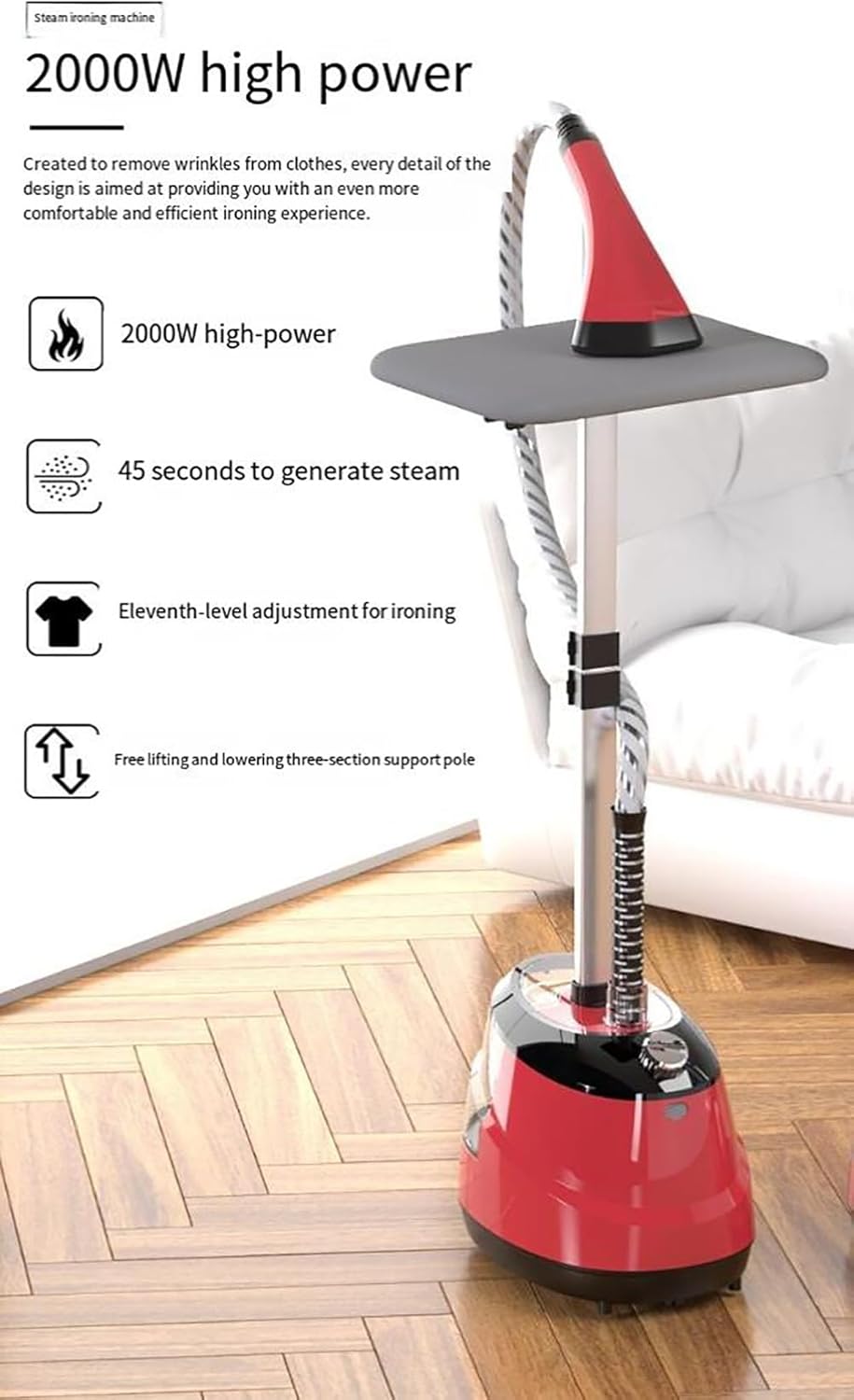 2000W Garment Steamer Vertical Clothes Steamer with 1.8L Water Tank 11 Gear Adjustment 5.1ft Height Portable Fabric Steamer for Home Use