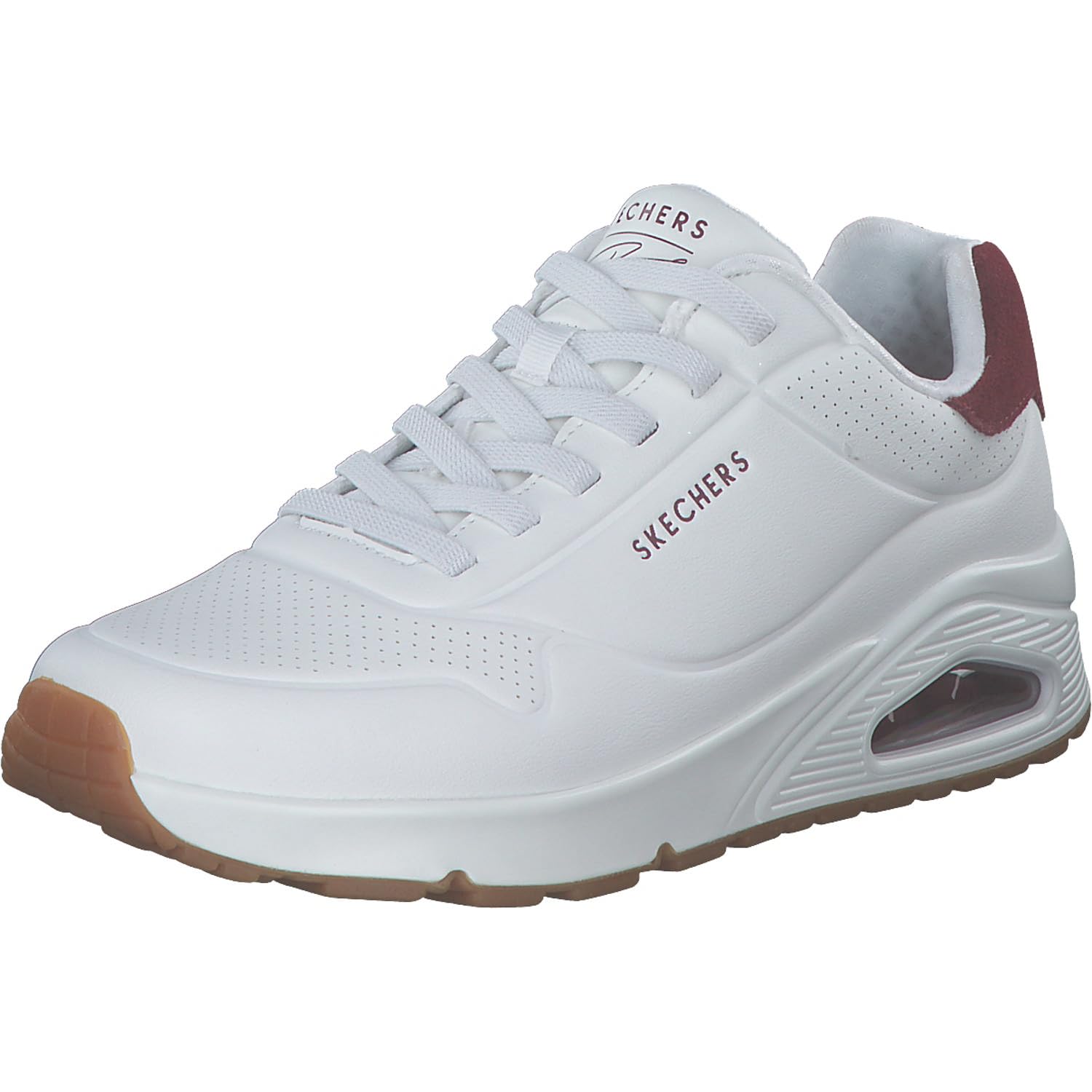 Skechers Men's Uno Harry Kane Air Sneaker, White Duraleather/Burgundy Suede, 7.5 UK