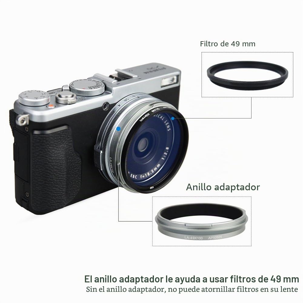 Parasol y Anillo Adaptador (con Filtro UV) para Fujifilm Fuji X100VI, X100V, X100F, X100T, X100S, X100, X70 sustituye Parasol Fujifilm LH-X100