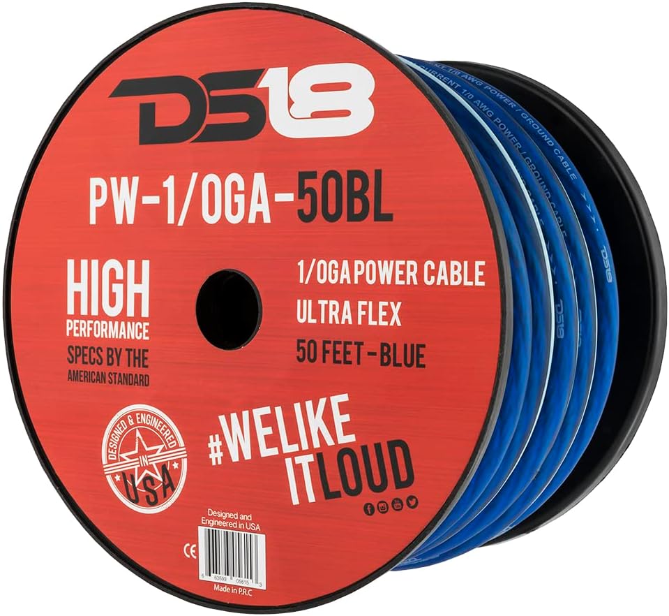 DS18 PW-1/0GA-50SLV 1/0-GA Ultra Flex CCA Ground Power Cable 50 Feet - Silver - Used for Wiring High Powered Car Amplifiers, Audio Home Speaker Stereo, RV Automotive, Welding Battery Cable