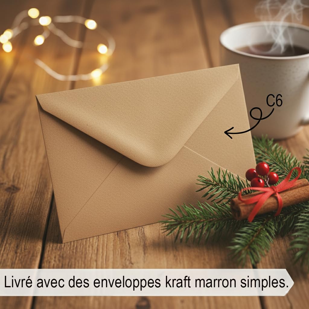 Set de 30 Cartes de Noël A6 avec Enveloppes Blanches – Cartes Festives