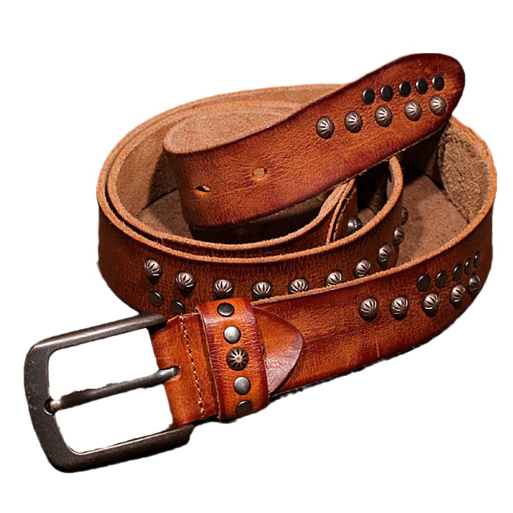 Cintura, in pelle con borchie con teschio for uomo donna Punk Rock con fibbia ad ardiglione antigraffio, lunghezza 105 cm - 125 cm