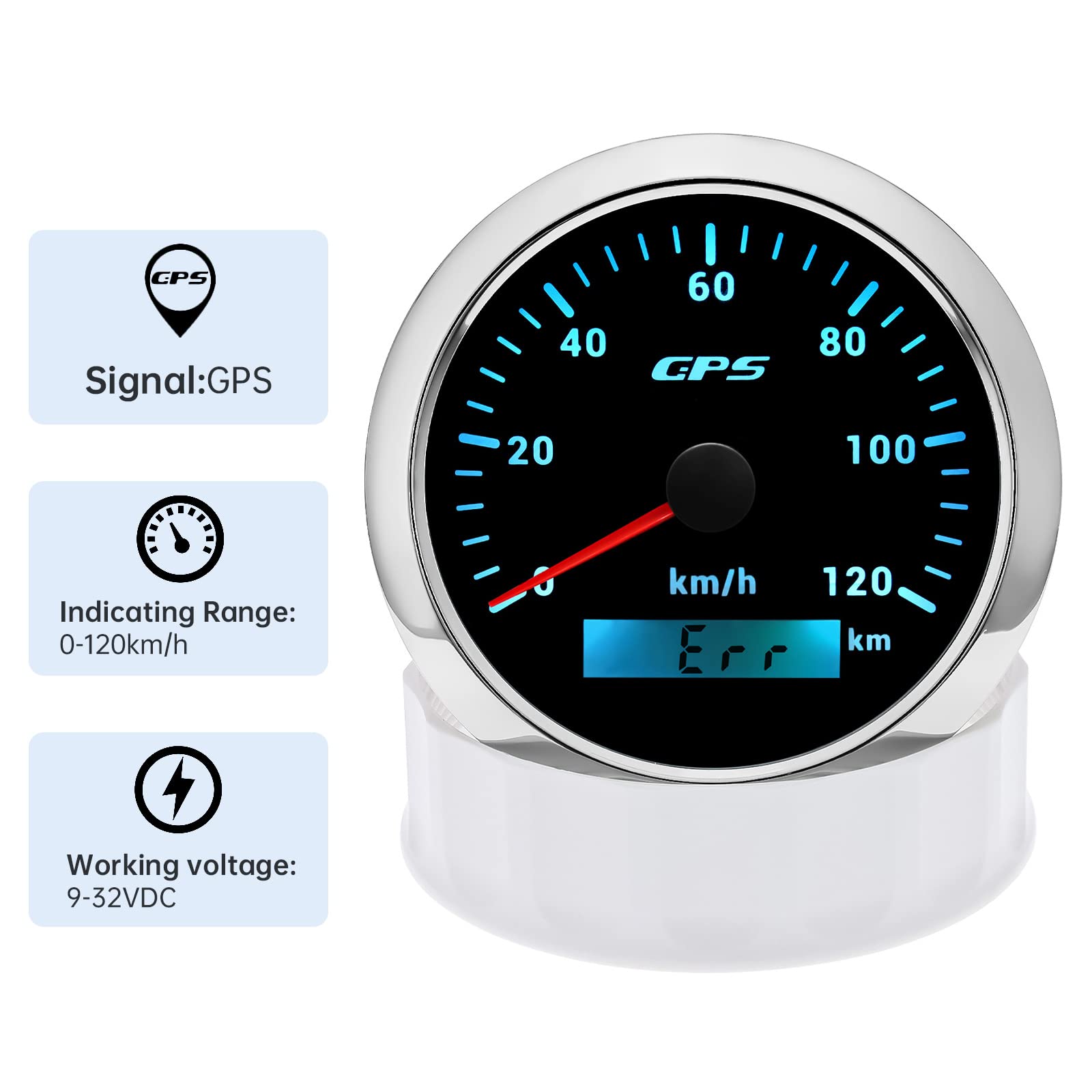 Tachimetro GPS da 85 mm, contachilometri 0-120 km/H, impermeabile, IP67, 7 colori, per auto, barca, yacht, 12 V/24 V