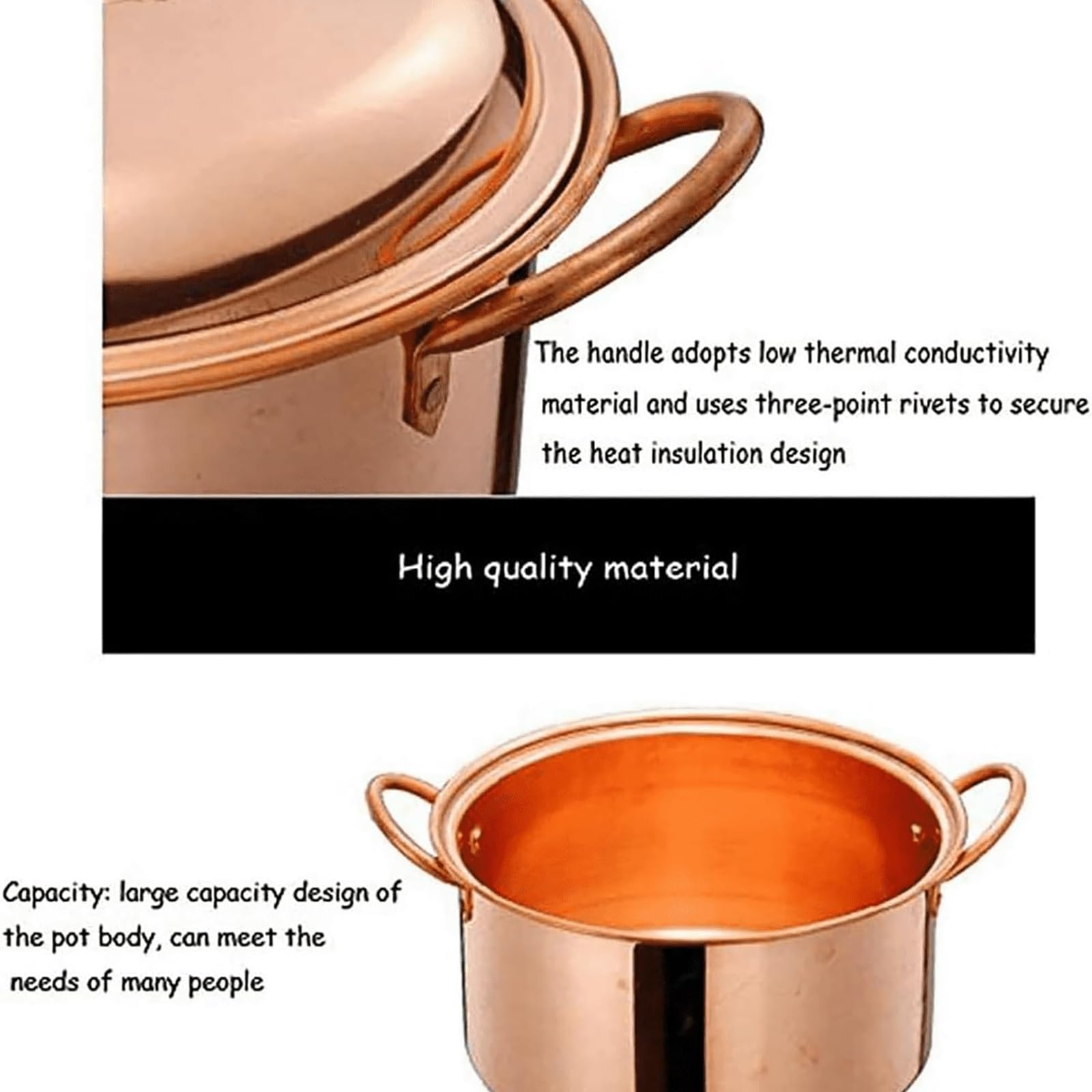 Handgefertigter Kupfer-Hot Pot, Vintage-Design zum Kochen von Shabu und Lammsuppe