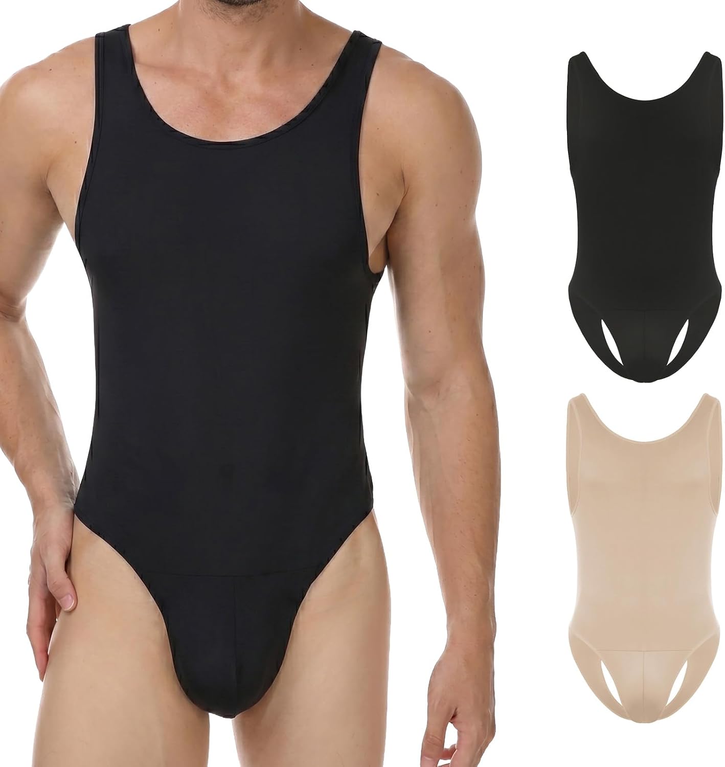 Men's Sissy Lingerie Mesh Bodysuit Sheer Wrestling Singlet Corset Style with Pouch B