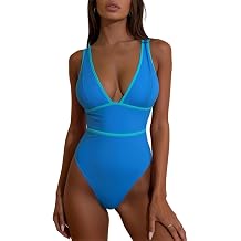 geluboao Women's One Piece Swimsuits Color Block Deep V Neck Tummy Control Bathing Suits Sexy Push Up Triangle Monokini
