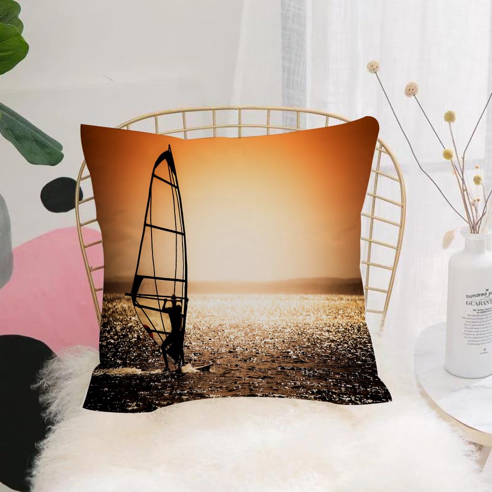 HYMSXW Cushion Cover,Throw Pillow Case Home Decorative for Living Room Bedroom Sofa Chair 20X20 Inch,windsurfer silhouette against a sunset background,Pillowcase 50X50cm