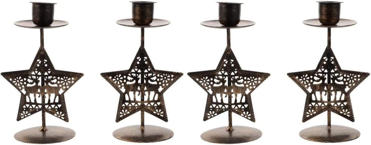 Zerodeko 4pcs Retro Iron Candle Holders for Christmas Decoration Elegant Vintage Design for Home Decor Weddings Parties and Festive Occasions