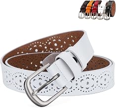 Women's Leather Belt, Vintage Fashion Hollow Flower Design Leather Belts, Casual Hollow Waist Belt with Alloy Buckle for Women Jeans Slacks and Skirts