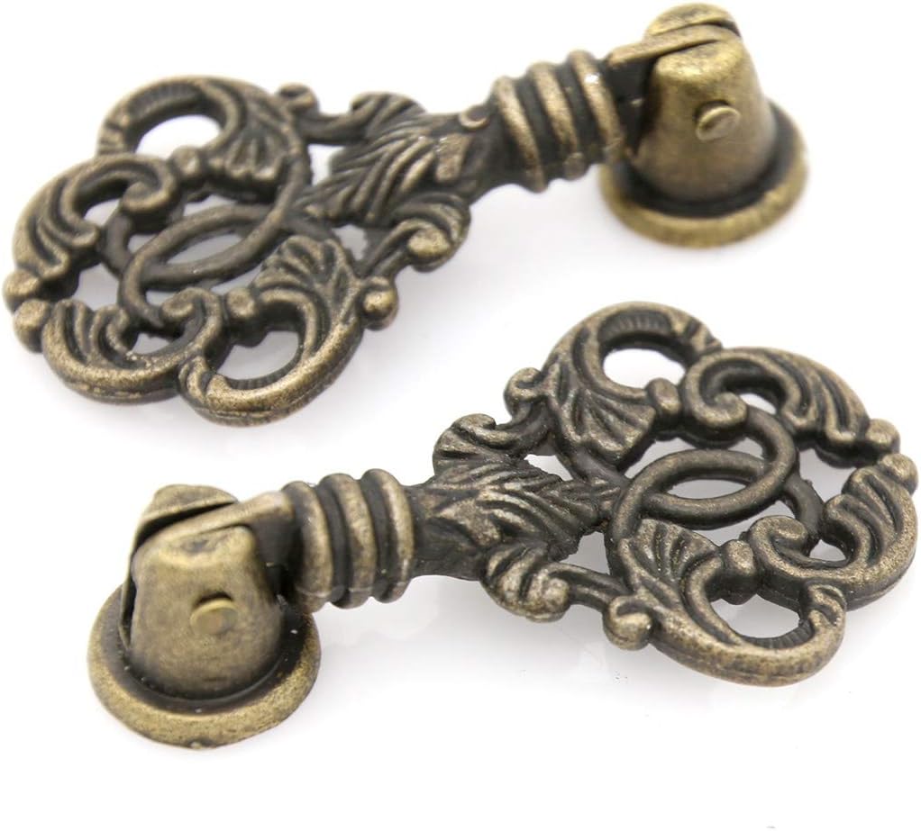 LXZ 4 PCs Vintage Pendant Pull Handles - Antique Brass Drop Pulls for Cabinet Dresser Wardrobe - Height 2-13/64" (56 mm), Pendant Width 1-17/64" (3.2 cm)