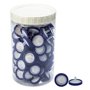 Syringe Filters PVDF Hydrophilic Filtration 0.45um Micron Pore Size 25mm Membrane Diameter Lab PVDF Membrane Disc Non-Sterile by Labfil, Pack of 100