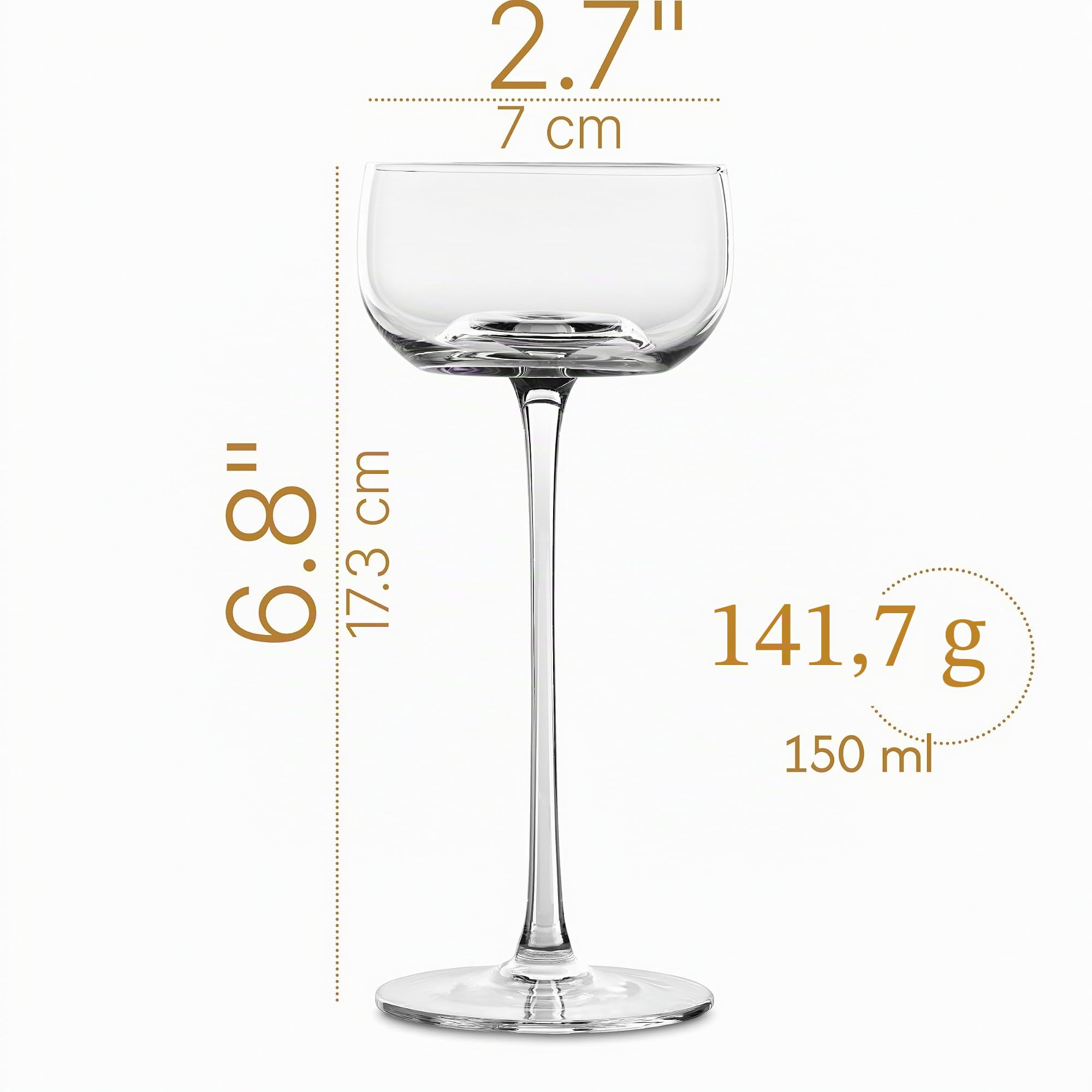 Pequeñas Copas de Cóctel Nick y Nora | Juego de 4 | 150 ml | Cristalería Elegante Estilo Pony de Tallo Largo para Martini, Gimlet, Daiquiri, Manhattan y Bebidas Clásicas de Bar