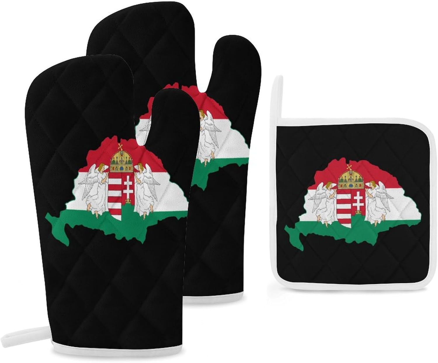Hungary Hungarian Flag Map Print Oven Mitts and Pot Holders 3 Piece Sets Heat Resistant Gloves Hot Pads Potholders for Kitchen Baking Cooking