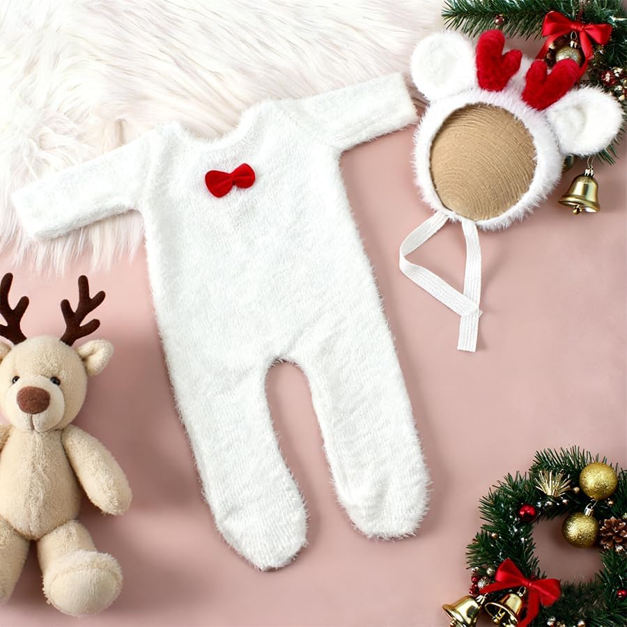 Christmas Deer Newborn Photography Outfits Girl Boy Baby Photo Props Animal Costume Set Newborn Baby Photo Shoot Outfits Girl Boy Photography Props - Image 2