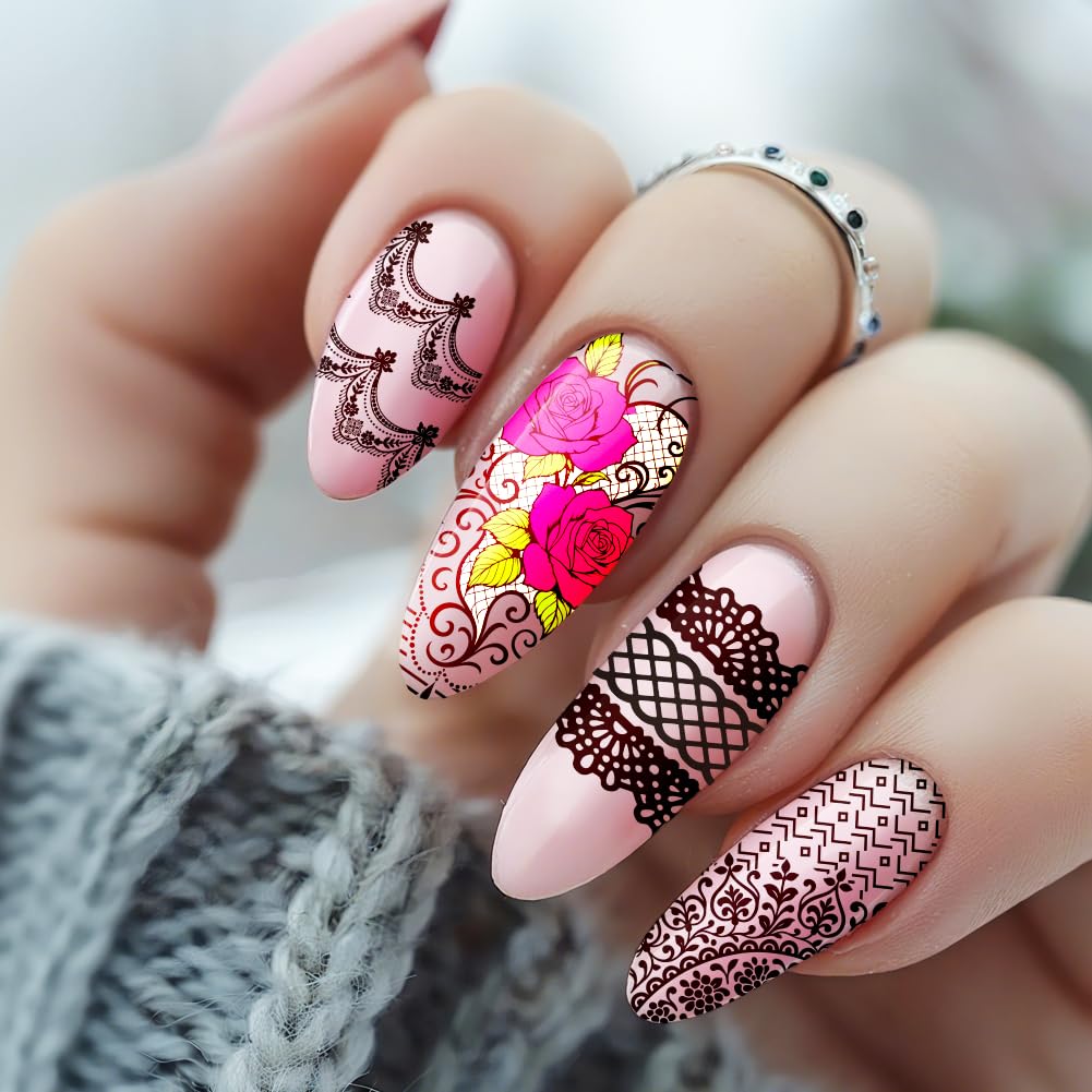 PH PandaHall 3pcs Lace Trim Nail Stamping Plates Flower Lace Nail Art Templates Retro Texture Manicure Stamper French Tip Nails Image Plates for Women DIY Manicures Salon Design Printing - Image 4