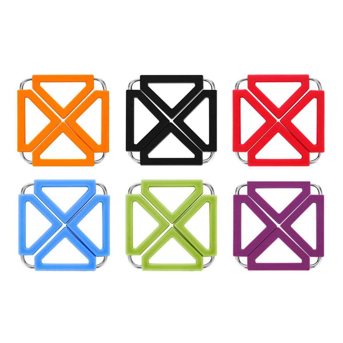 SECFOU Dessous de Plat Carrés Antidérapants et Pliables Résistants la Chaleur Lot de 6 en Silicone et Acier Inoxydable Tapis Isolants Couleur Aléatoire pour Cuisine et Table