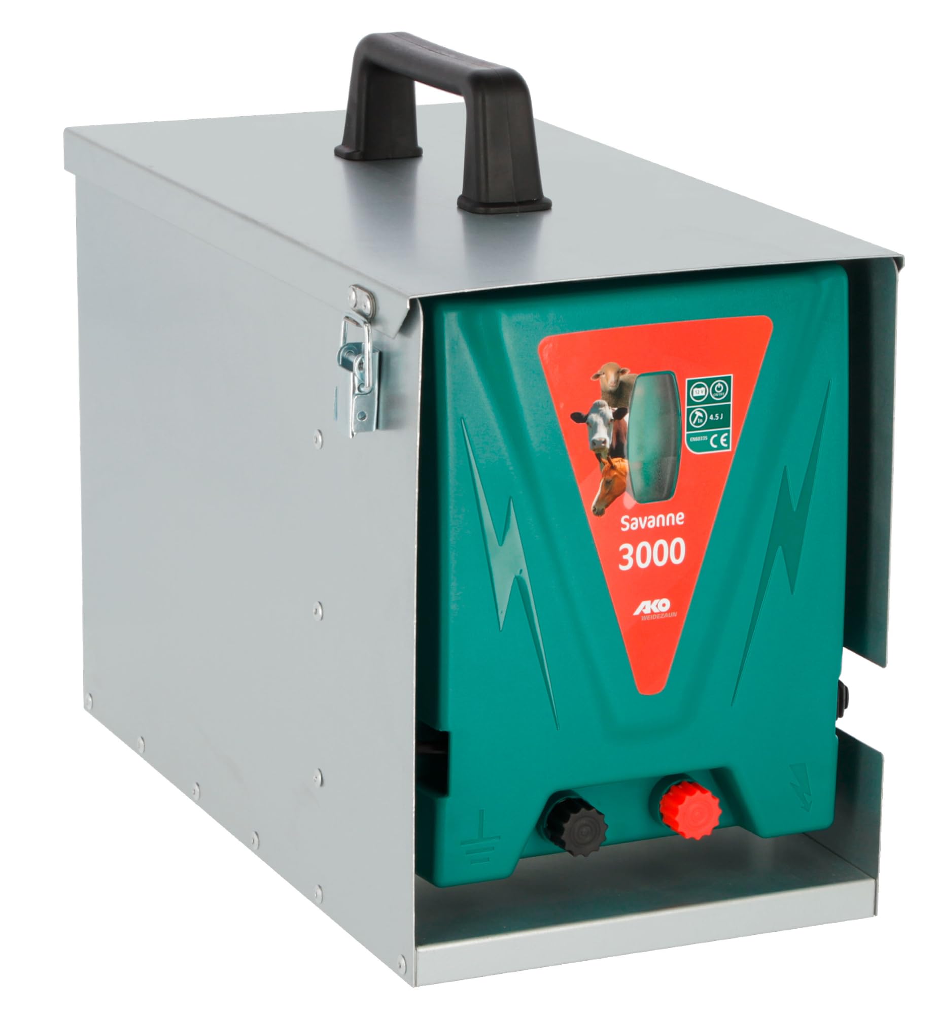 AKO - Starter Set Savana 3000 Senza Pannello Solare, per recinzioni elettriche, per pascolo, per Input 4,5 J, Set Completo, Agricoltore, Proprietario di Animali Domestici