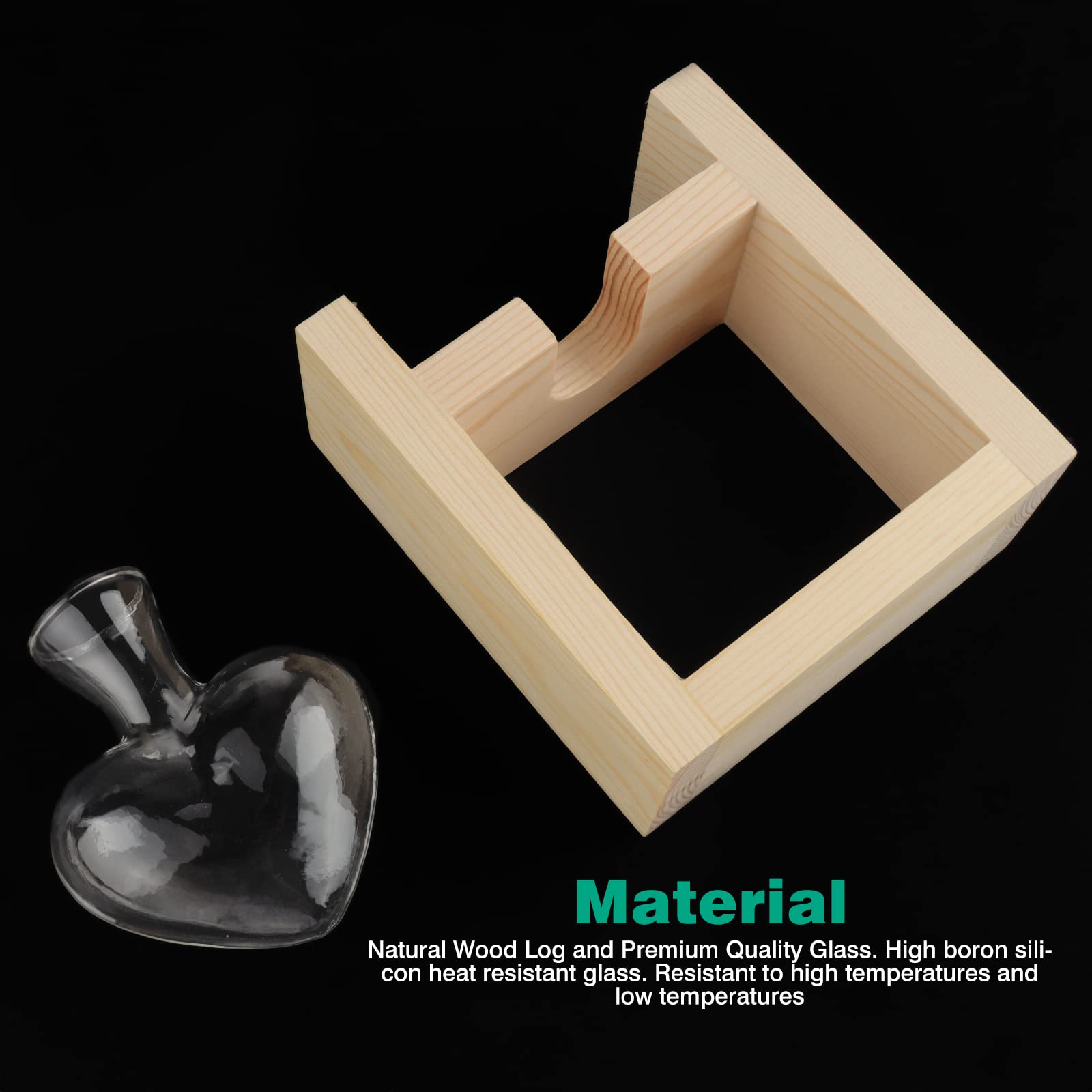 Zalati Vaso In Vetro A Forma Di Cuore Con Supporto In Legno – Fioriera Idroponica Per Scrivania – Regalo Decorativo
