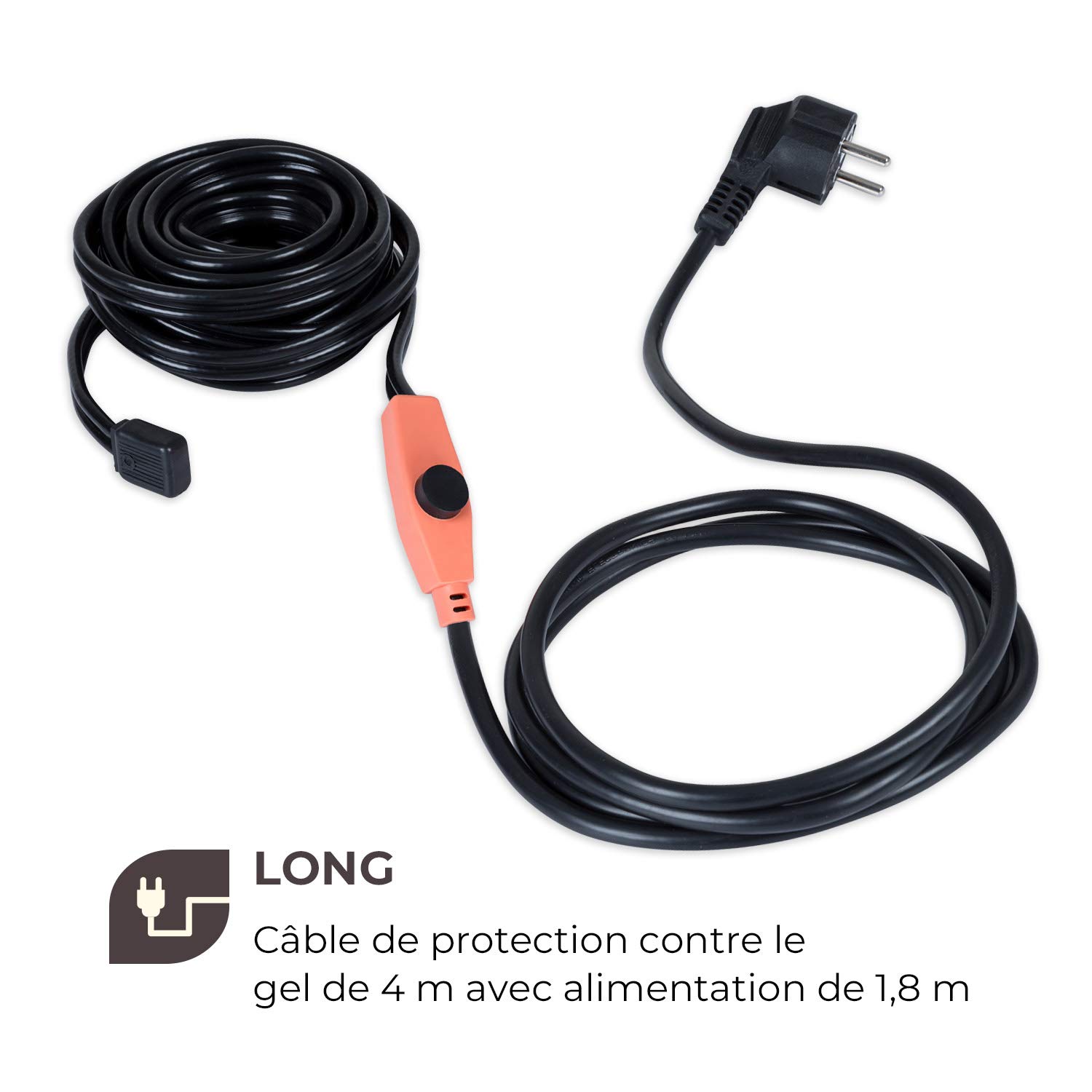 Waldbeck Flow Wire 4 - câble de protection antigel, 4m, s'allume au-dessous de 6 ° C et s'éteint au-delà de 13° C, fil de cuivre, protection IP68 pour une utilisation en extérieur, noir
