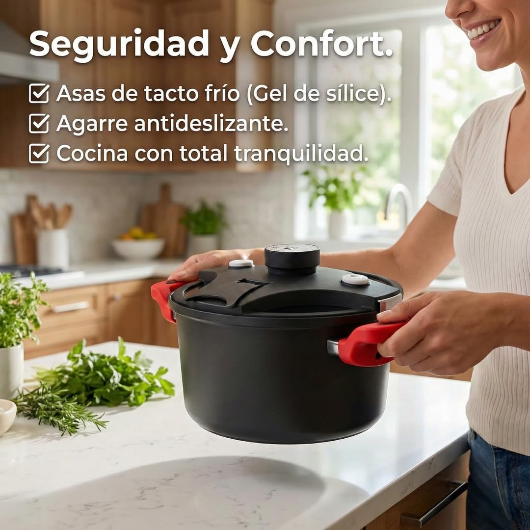 Olla de Cocción Lenta 5L - Olla de Hasta 8 Comensales - Temperatura constante 105°C. Compatible con Cocina de Gas, Eléctrica, Inducción. Revestimiento antiadherente. Ahorra energía. Vital Tools