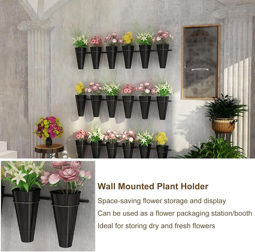 Generisch Wall-Mounted Flower Display Stand - 150cm Decorative Plant Holder Rack for Indoor/Outdoor Use, Black Plastic Pot Holder for Fresh Flowers, Space-Saving Vertical Garden Solution