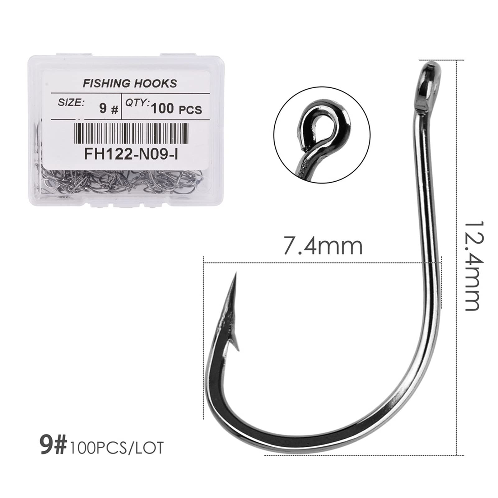 Angelhaken 100 Stücke hoher Kohlenstoffstahl mit Loch Angelhaken Teich Stream Angeln Jig Haken Barb Köder Angelhaken Kit Größe # 1-15 Angeln Kit (Color : Size 9 100pcs)