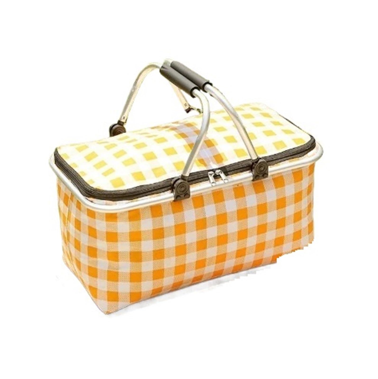Foldable Outdoor Picnic Basket Insulated Cooler Bag Handheld Aluminum Foil Thermal Insulation For Camping BBQ Travel(Yellow)