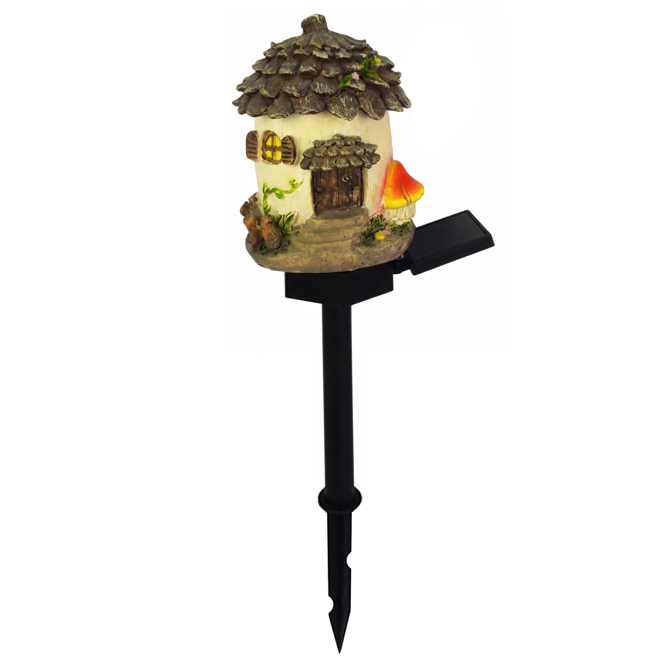 Uanqfegy Solar Fairy House, 16in Waterproof Resin Garden Solar Lights, Pine Tree House Shaped Decor for Yard Patio Lawn