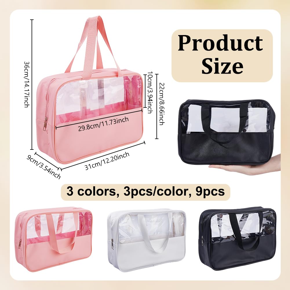 AHANDMAKER 9 astucci trasparenti per cosmetici con chiusura lampo, rettangolari, da viaggio, con manici da appendere, per donne, viaggi, organizer quotidiano