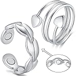 Vicmag Copper Magnetic Ring for Women, Copper Ring Ladies Fingers Thumb Jewelry Gift Adjustable (Love+Leave Silver)