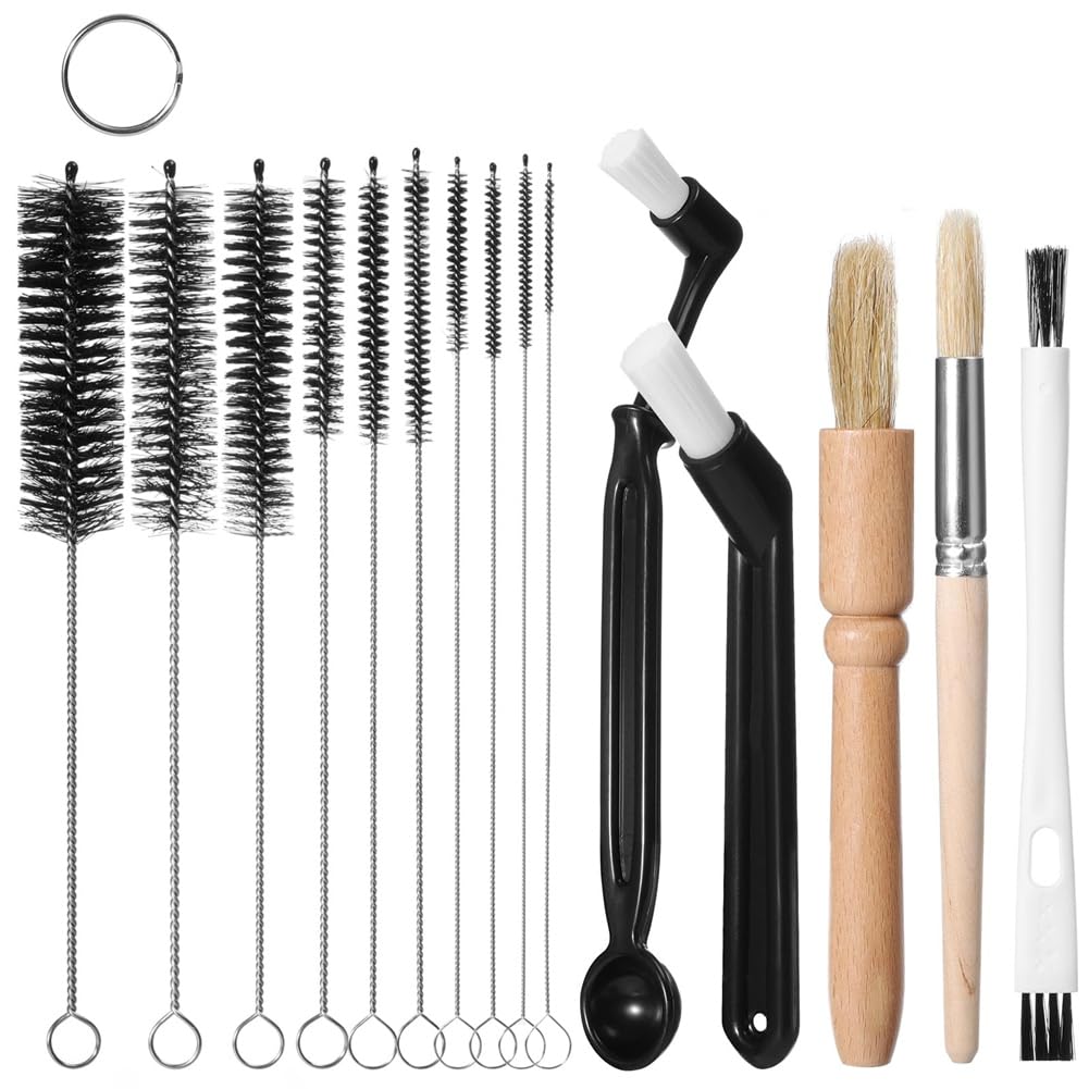 Quystetes Coffee Cleaning Brush Set,Espresso Machine Cleaner Brush,Coffee Grinder Bristle Cleaning Brush With Pipe Coffee Brush